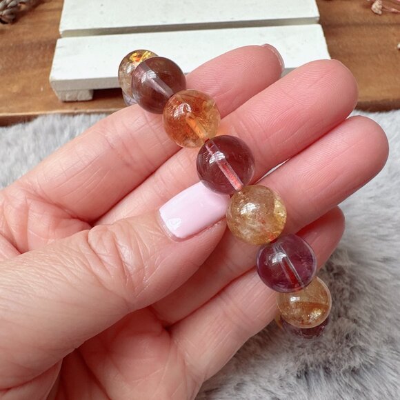 11mm Amethyst and Citrine Stretch Bracelet - Picture 7 of 7